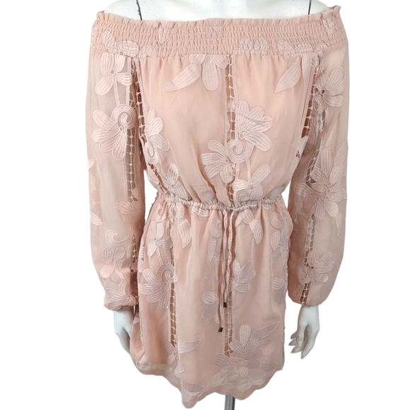 Lovers + Friends Kory Off The Shoulder Dress Womens Small Blush Pink Long Sleeve - Picture 3 of 15